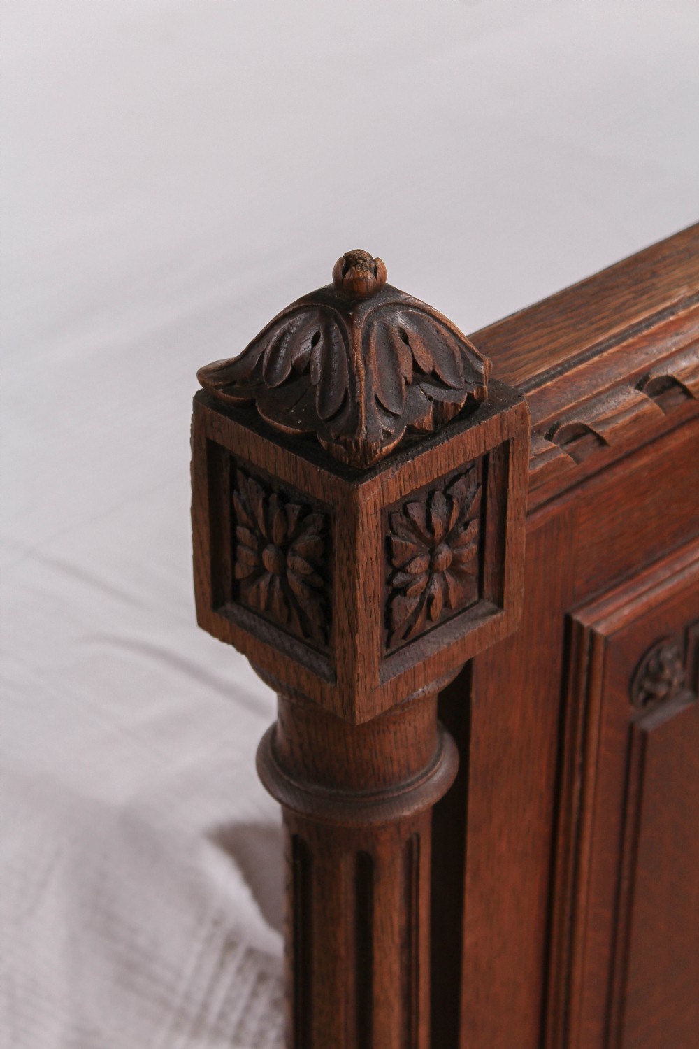 Carved oak French gentlemans double bed  View II