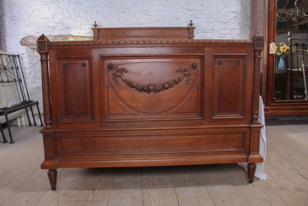 Carved oak French gentlemans double bed  View III