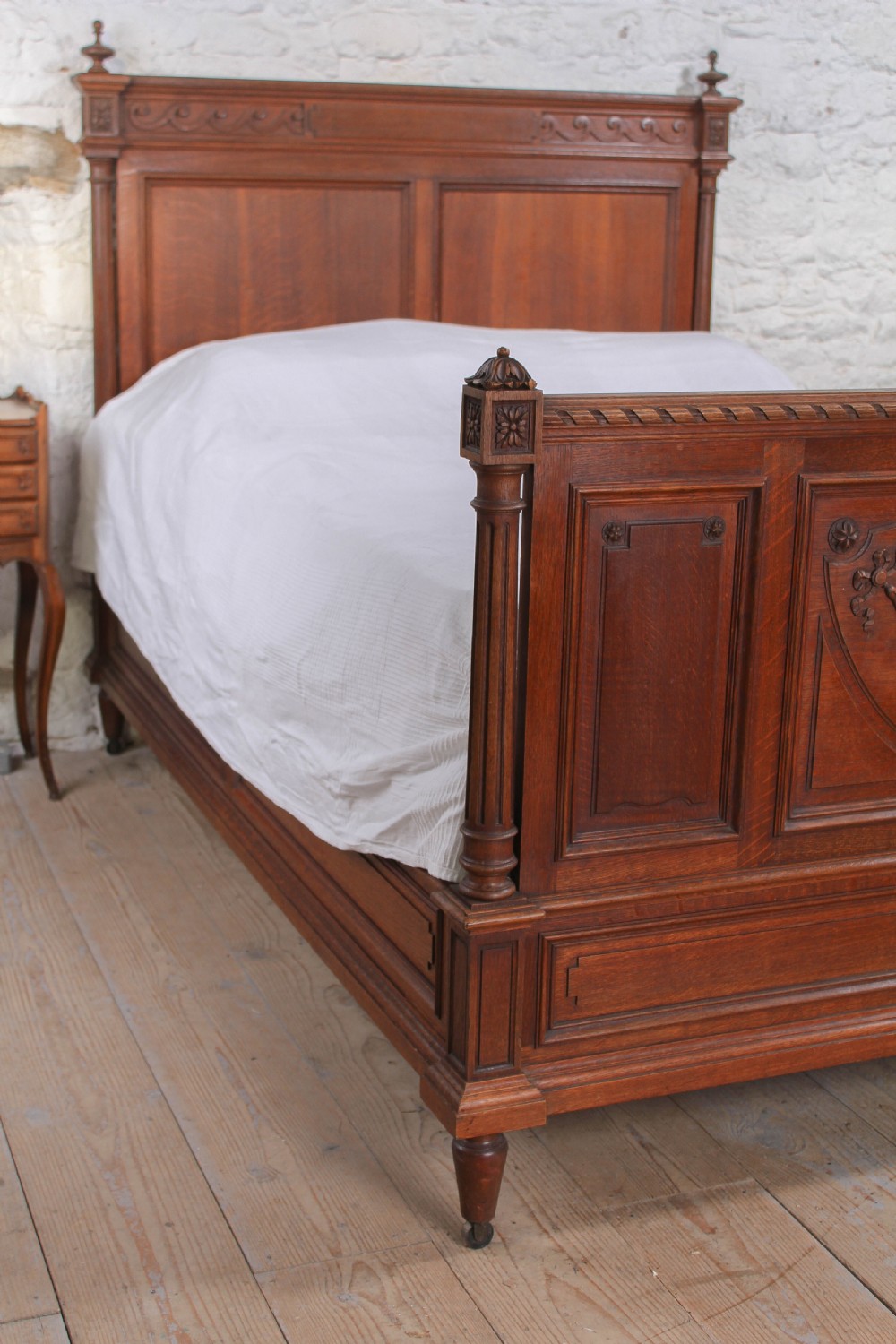 Carved oak French gentlemans double bed  View VI