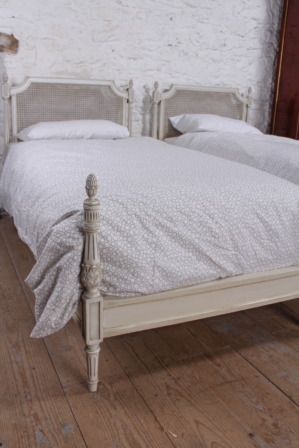 Pair of painted single caned low end bed View VI