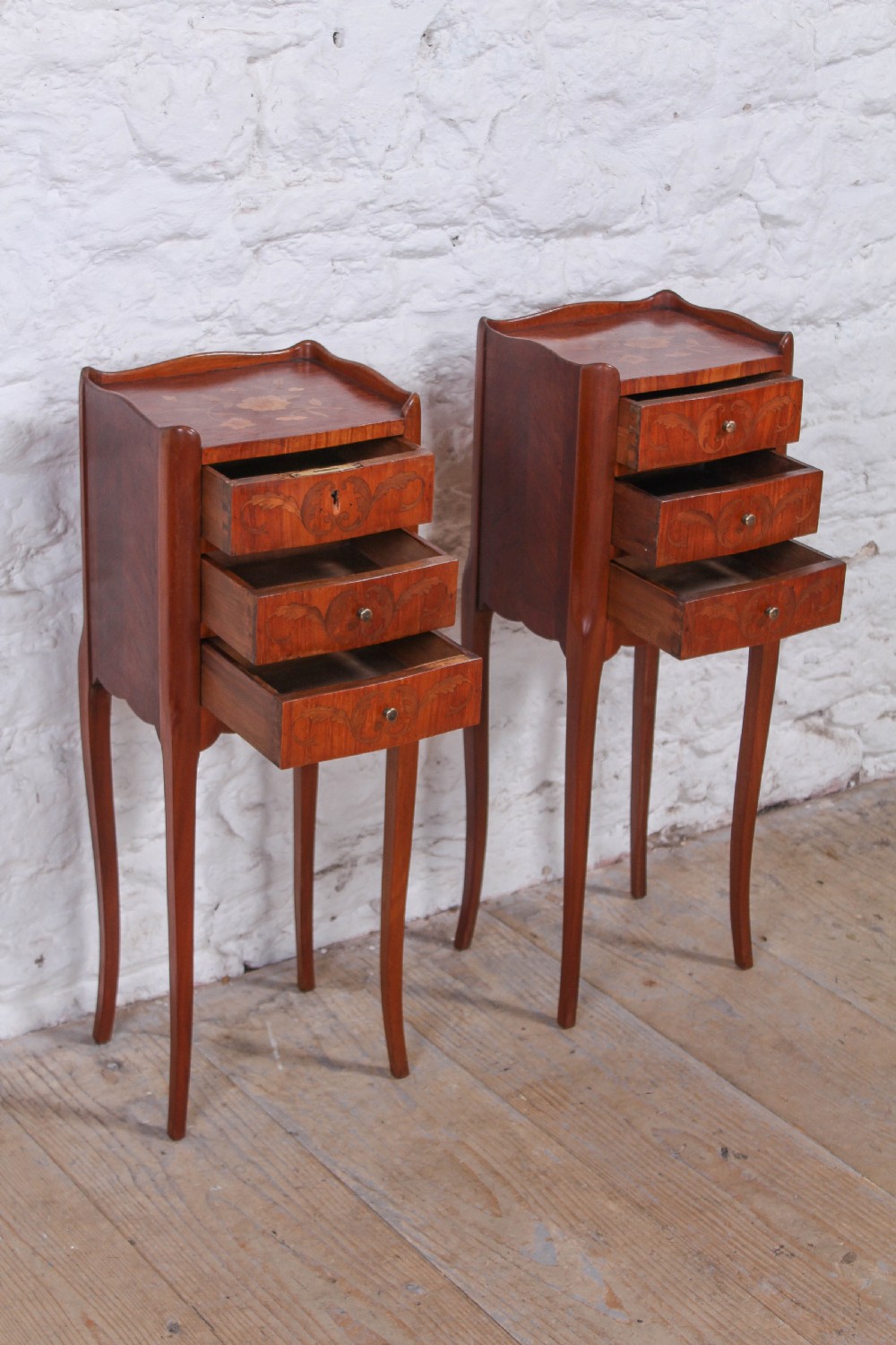 Pretty little pair of marquetry bedsides View II