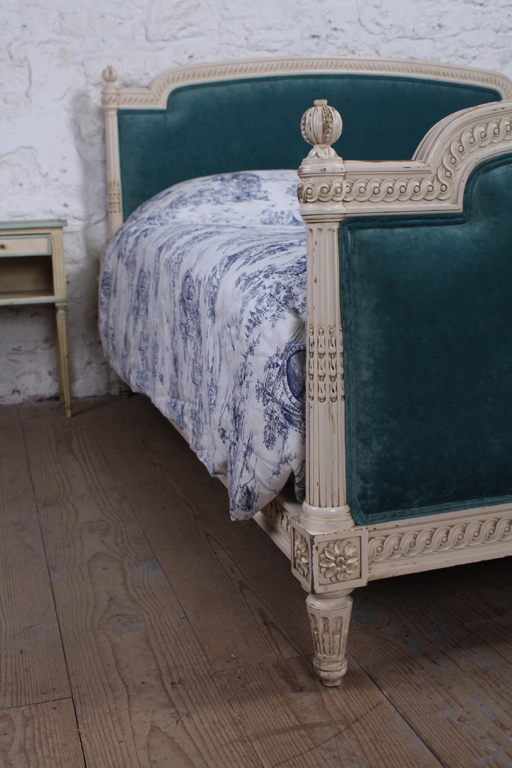 Handsome carved French super king size upholstered bed View VI