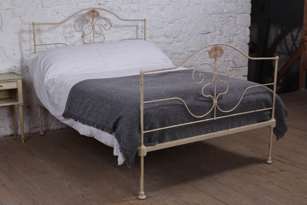 Lovely aged  paint forged iron double bed 