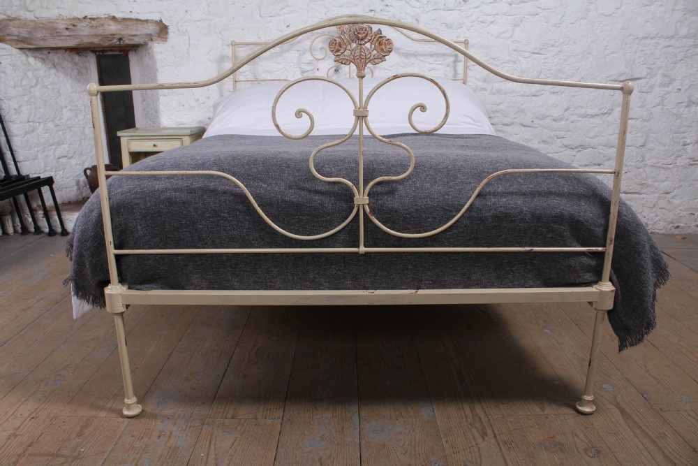 Lovely aged  paint forged iron double bed  View III