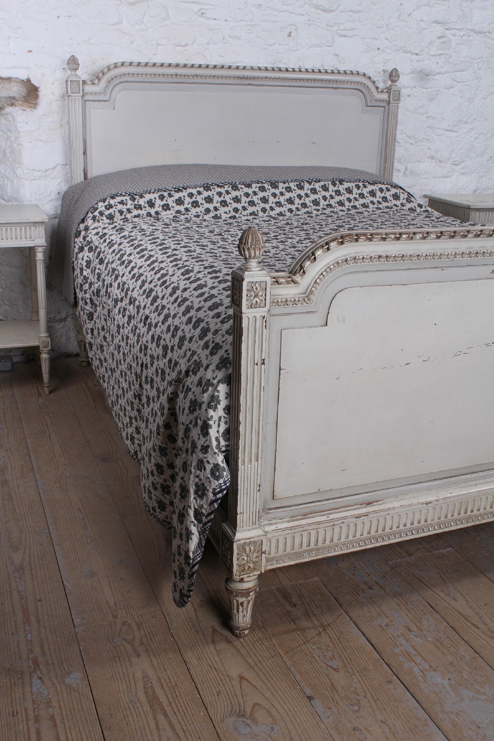 Rare small super king size Empire style bed and matching bedsides View V