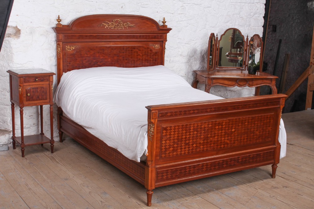 Very attractive parquetry and ormalu double bed and matching bedside View II