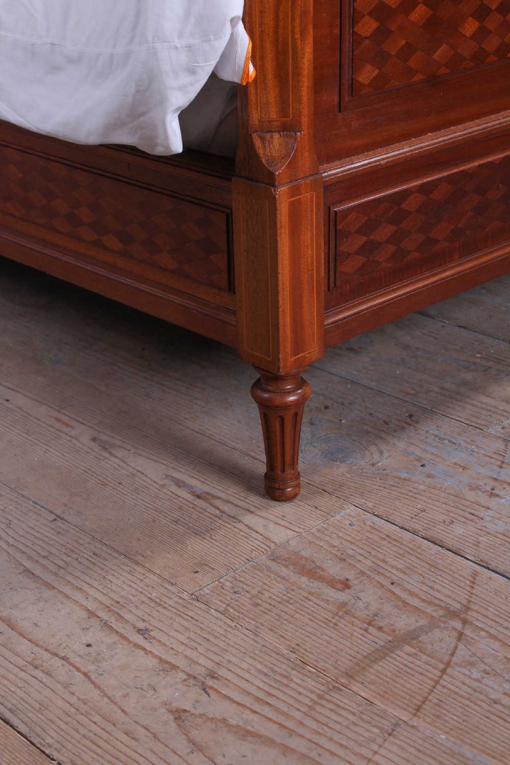 Very attractive parquetry and ormalu double bed and matching bedside View V