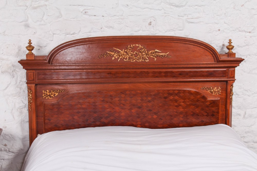 Very attractive parquetry and ormalu double bed and matching bedside View VI