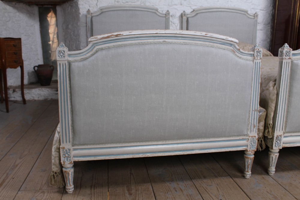 Pretty pair of French newly upholstered beds View III