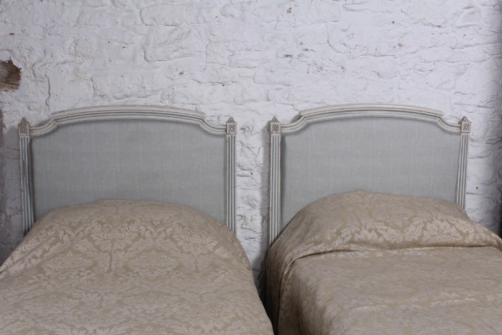 Pretty pair of French newly upholstered beds View V
