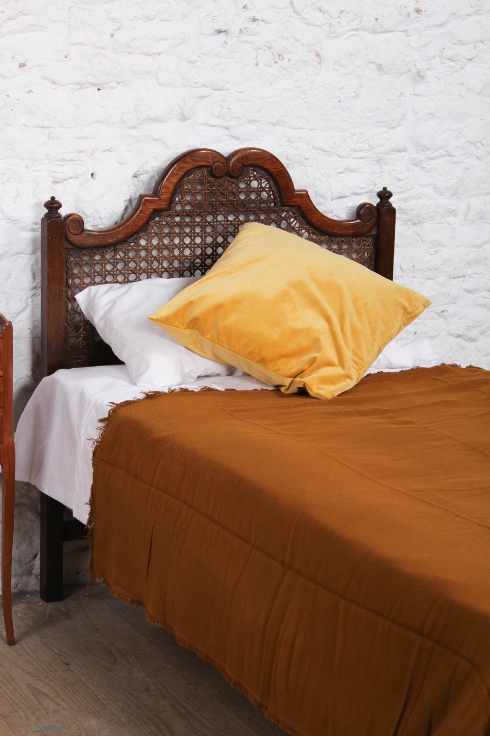 Single caned oak bed View II