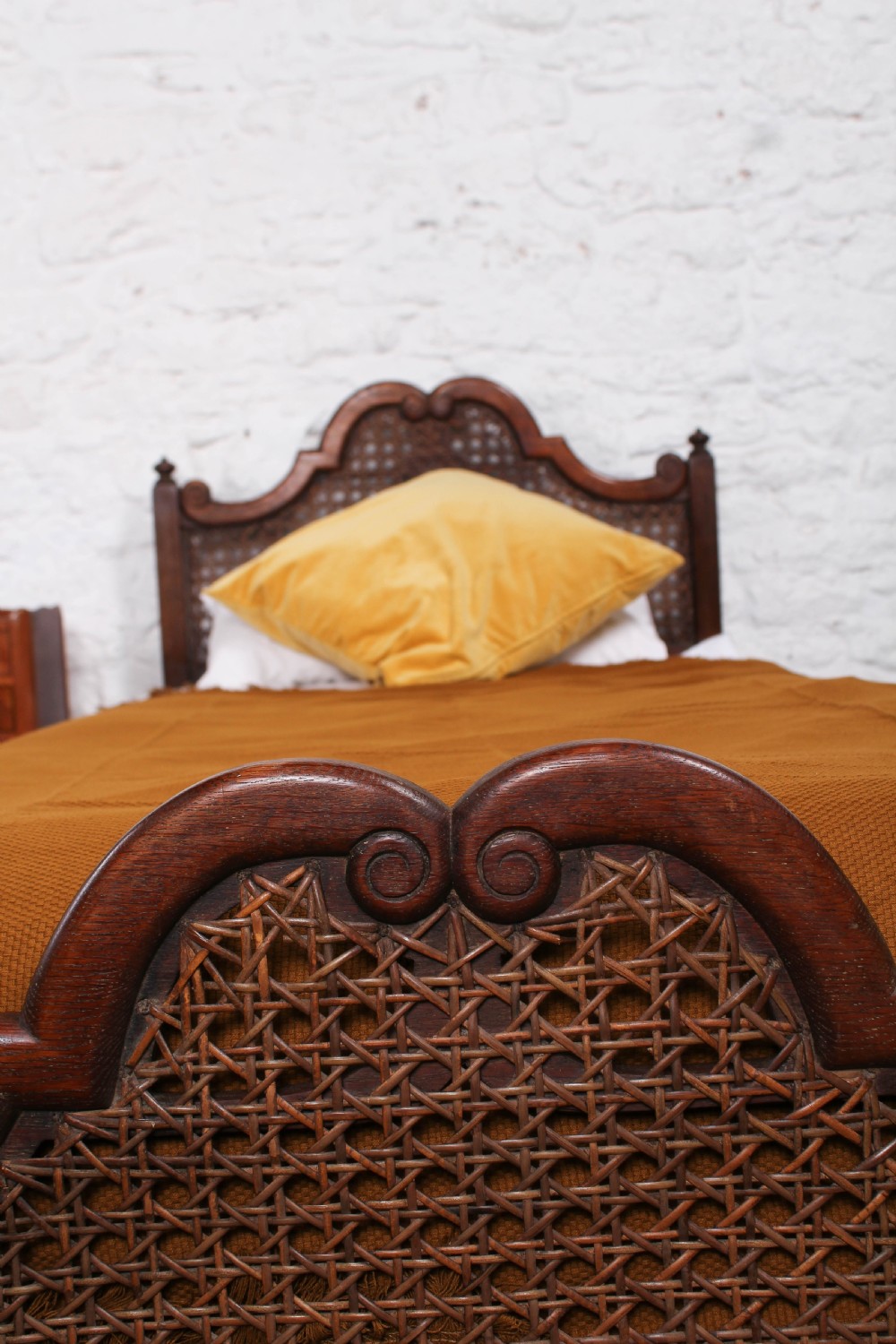 Single caned oak bed View IV