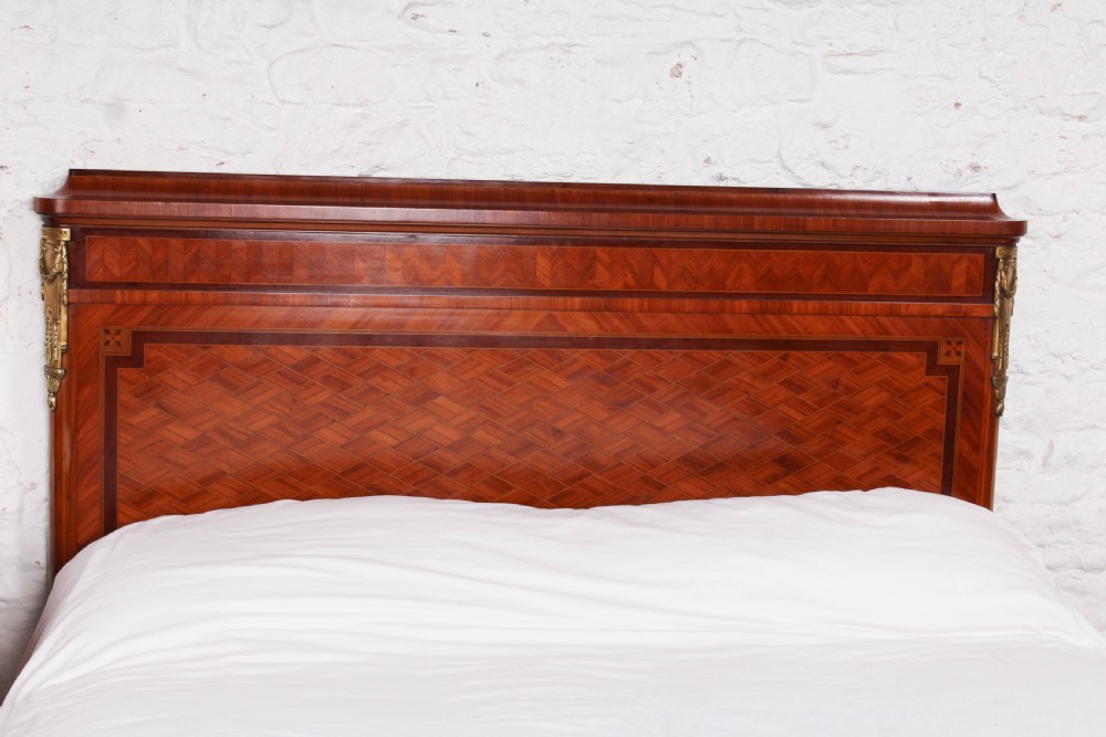 Very handsome mahogany and fruit wood parquetry king size bed View II