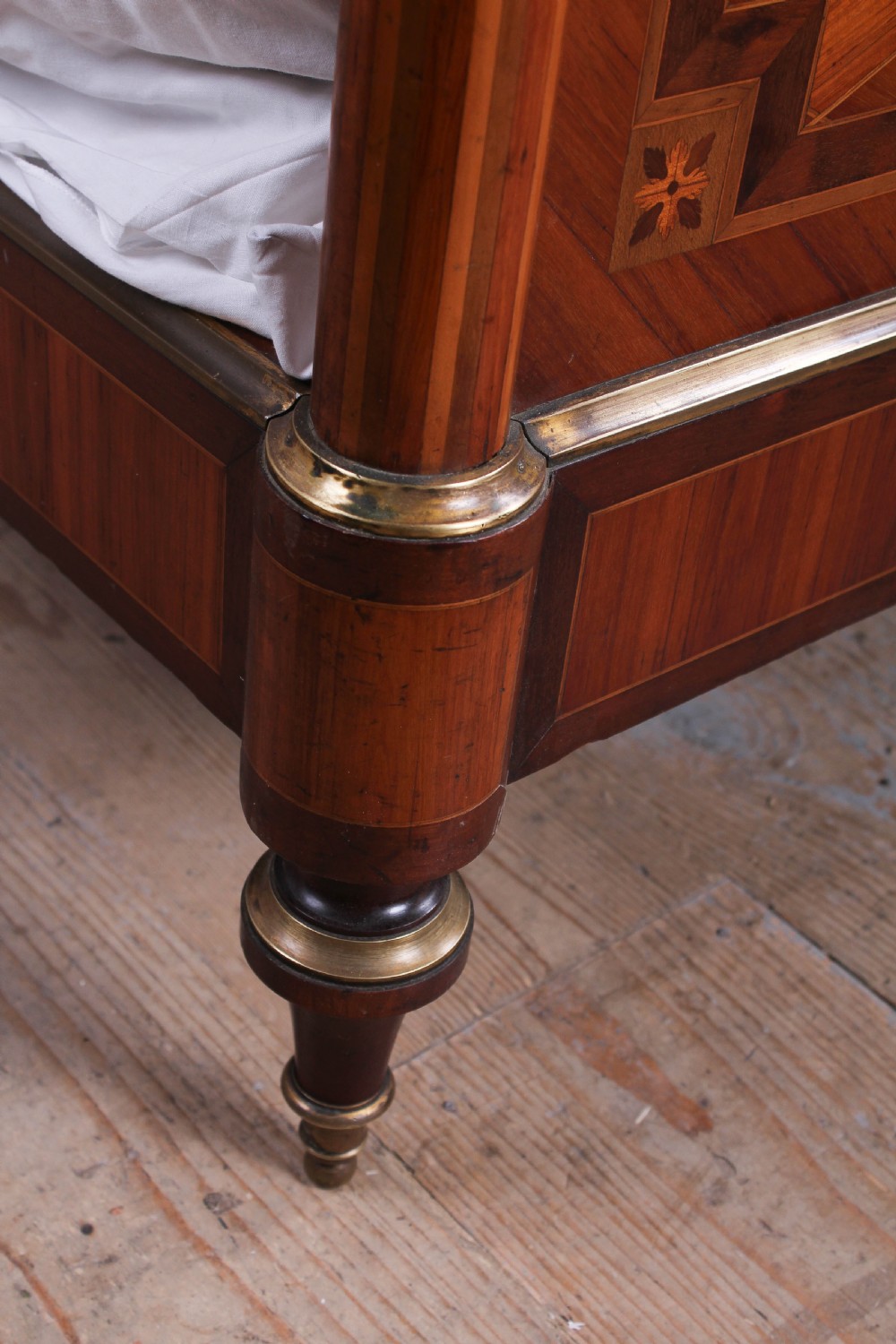 Very handsome mahogany and fruit wood parquetry king size bed View IV