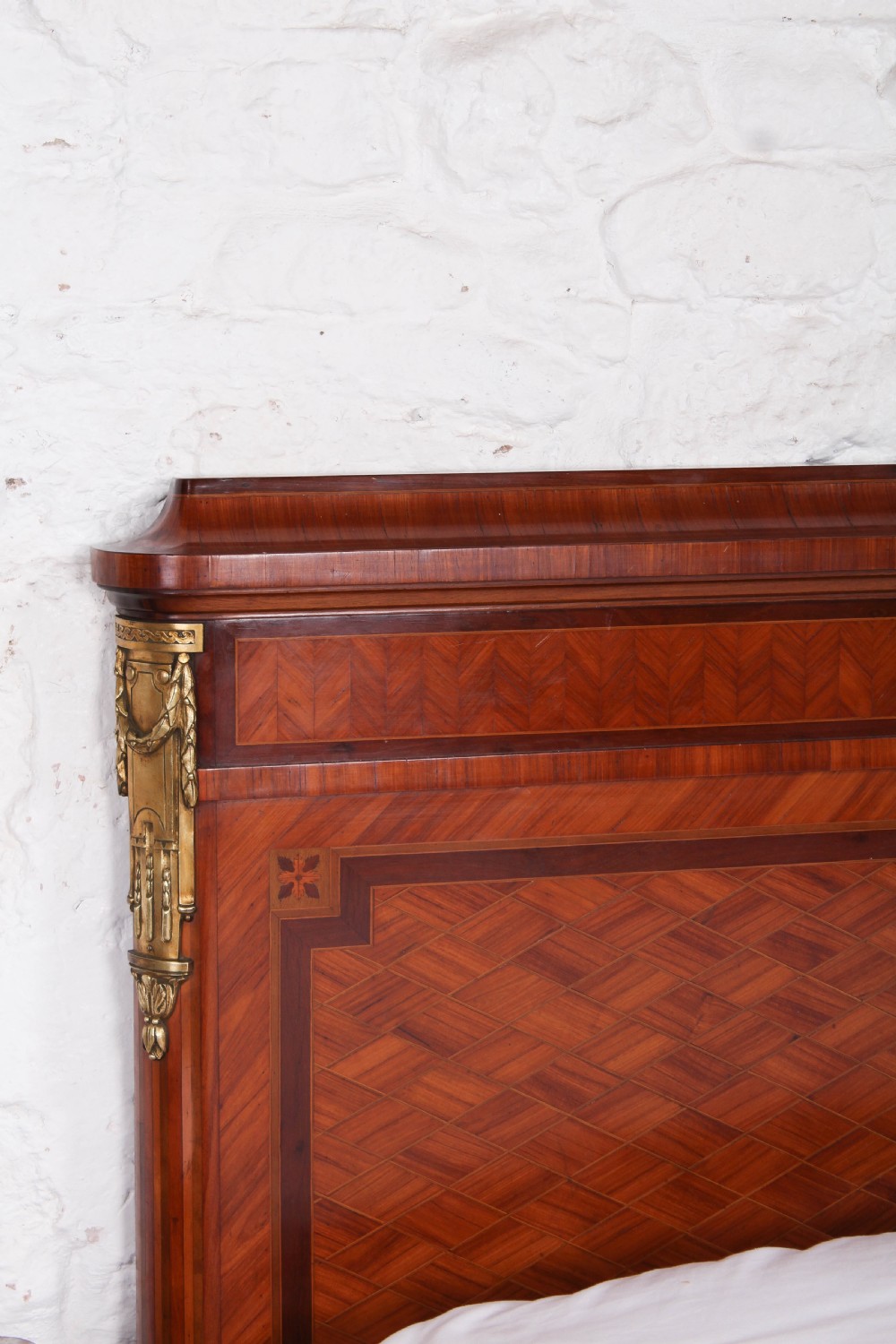 Very handsome mahogany and fruit wood parquetry king size bed View V