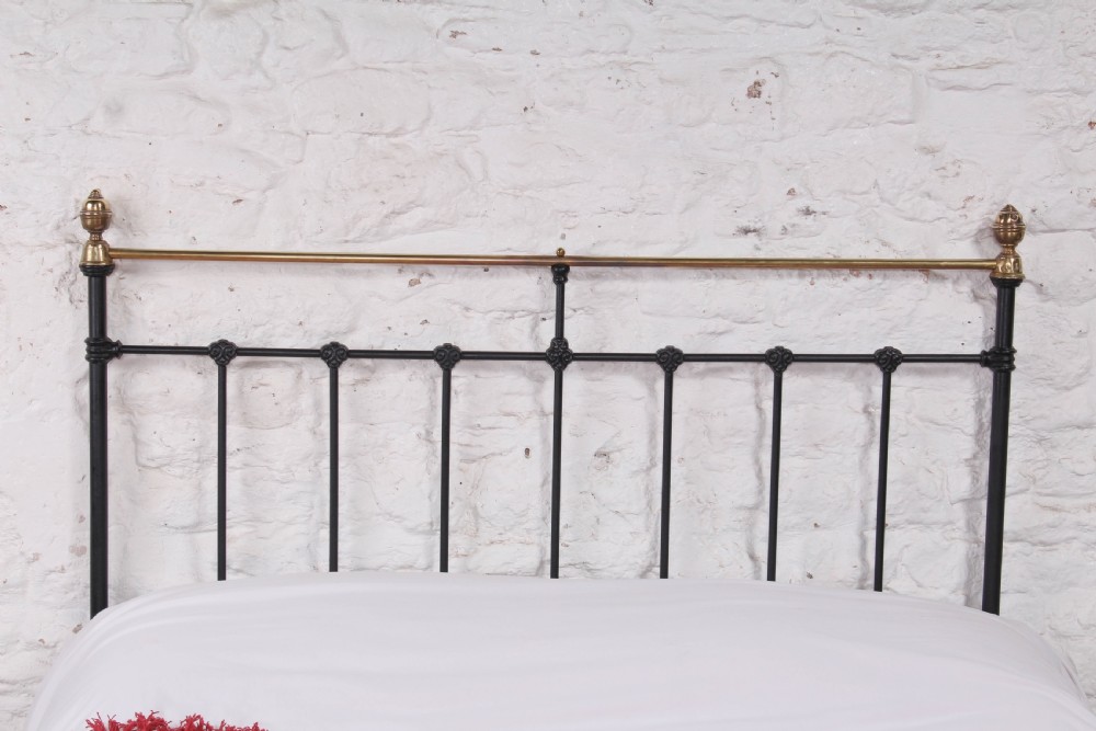 Classic Victorian double black and aged  brass bed View II