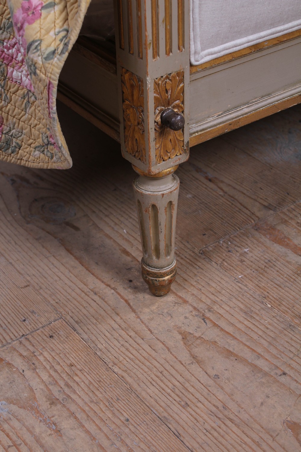 Lovely newly upholstered gilded Louis XVI style king size bed. View III