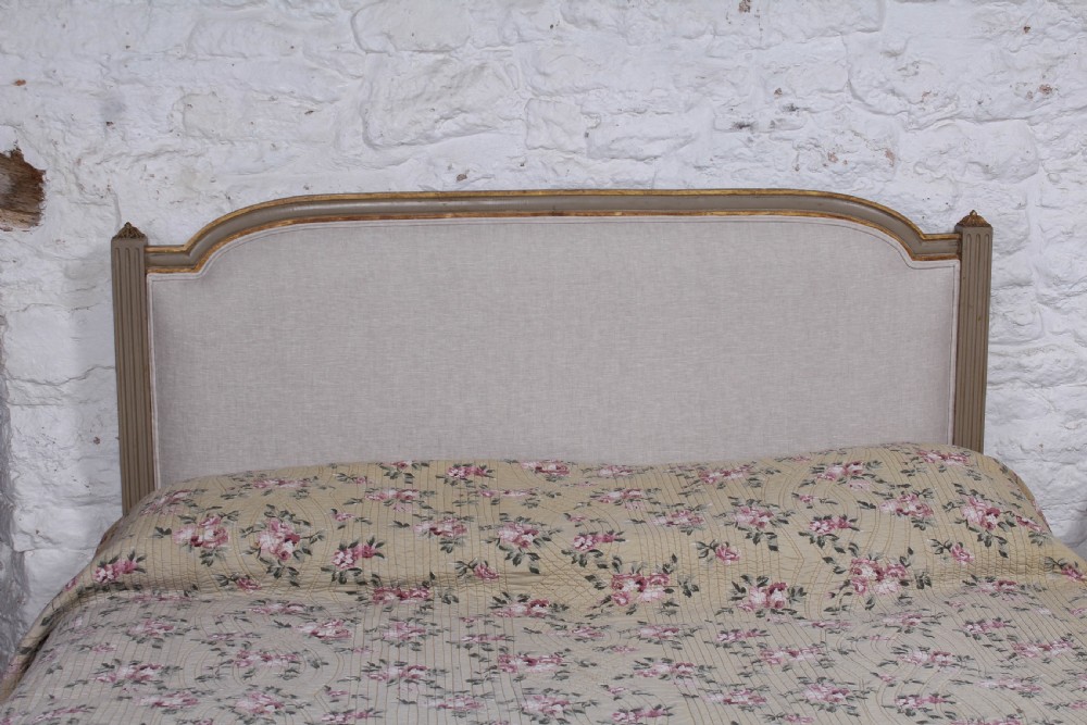 Lovely newly upholstered gilded Louis XVI style king size bed. View IV