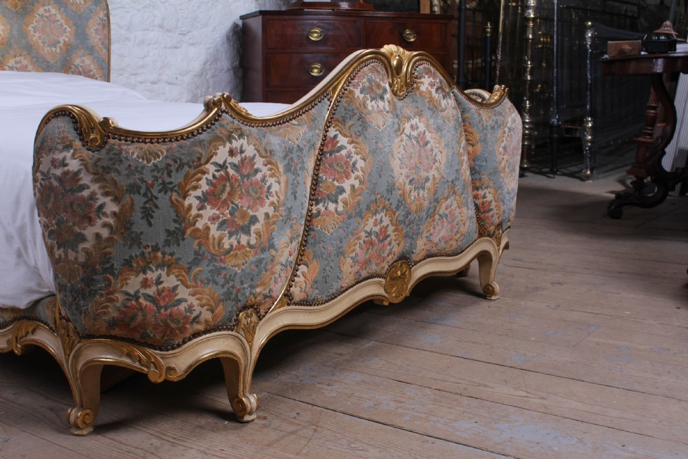 Fabulous Rococo style French upholstered bed with original fabric View II