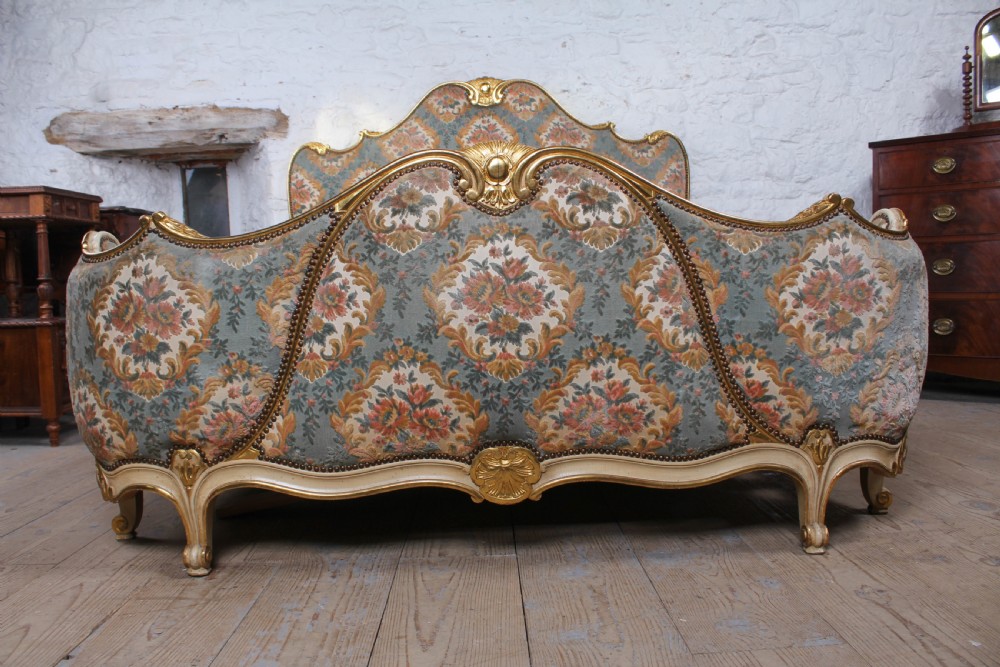 Fabulous Rococo style French upholstered bed with original fabric View III