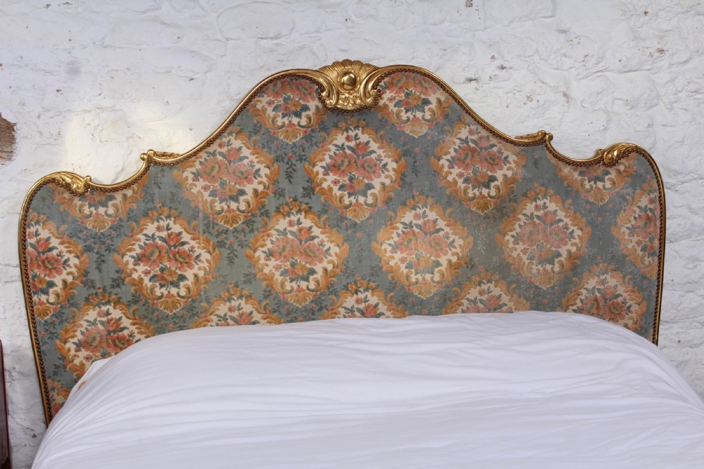 Fabulous Rococo style French upholstered bed with original fabric View IV
