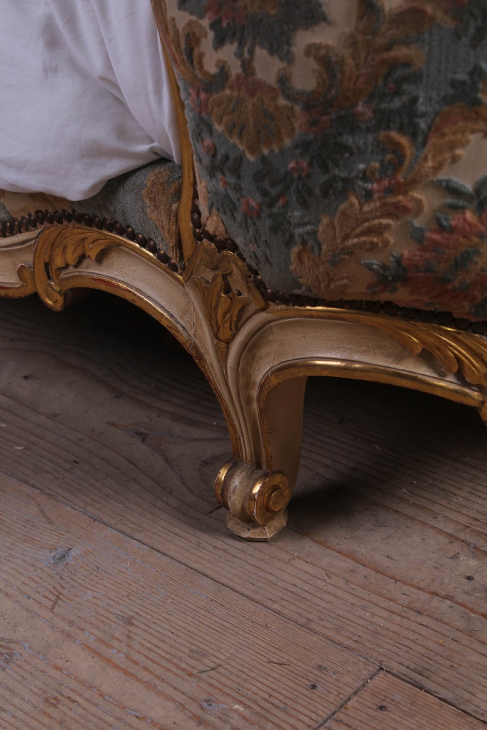 Fabulous Rococo style French upholstered bed with original fabric View VII