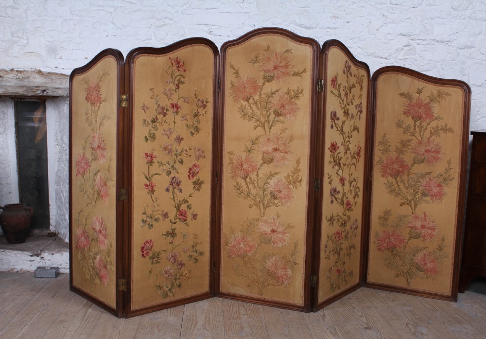 Beautiful old Art Noveau five fold appliqué screen