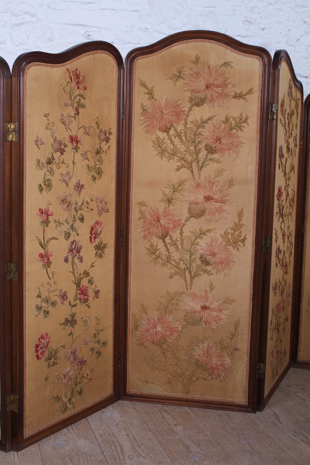 Beautiful old Art Noveau five fold appliqué screen View II