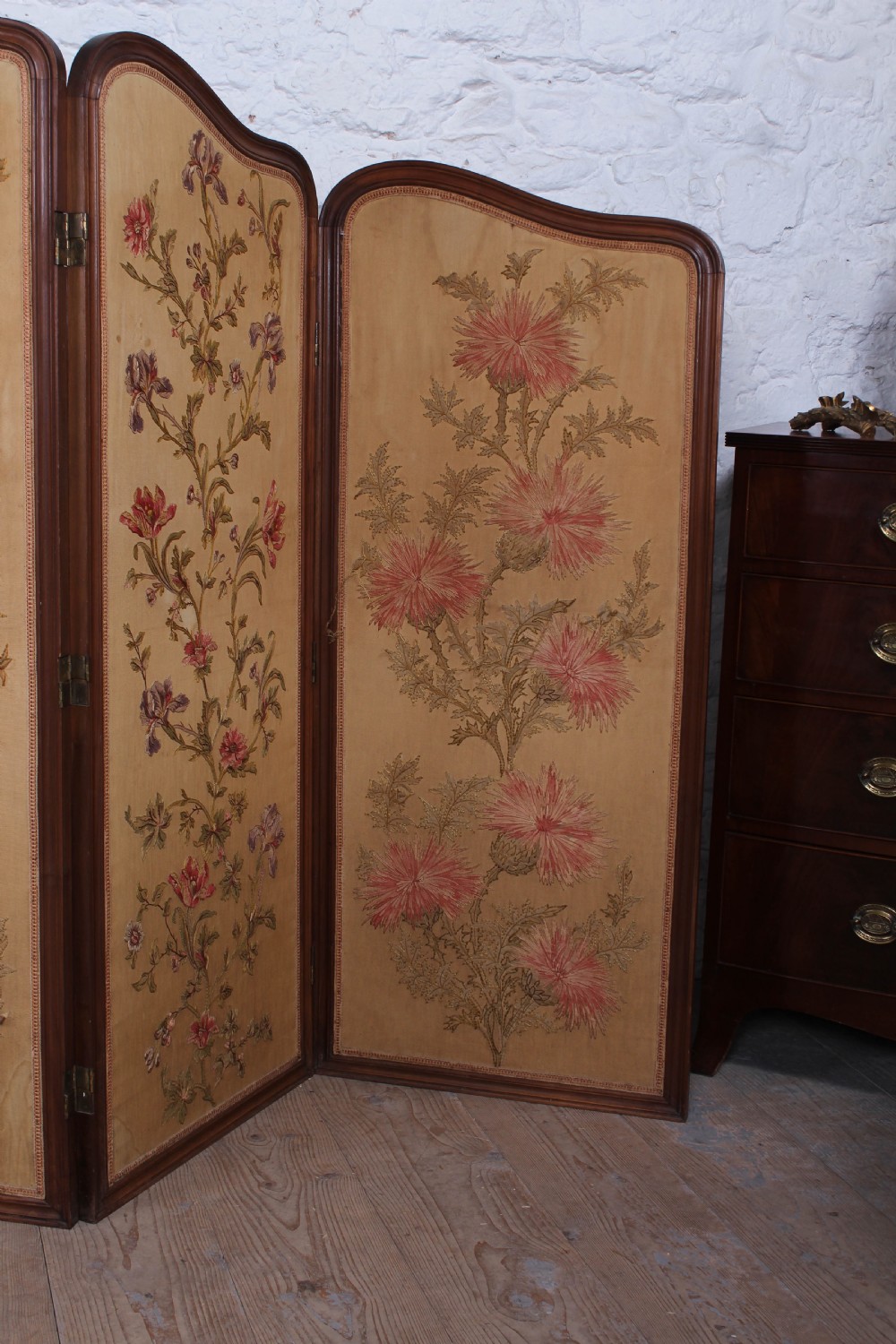 Beautiful old Art Noveau five fold appliqué screen View V