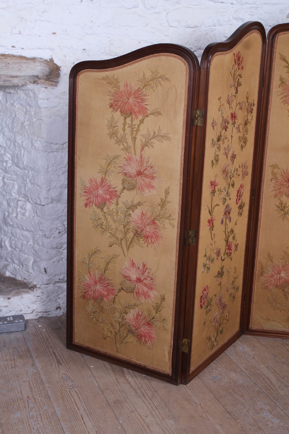 Beautiful old Art Noveau five fold appliqué screen View VI