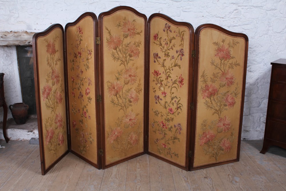 Beautiful old Art Noveau five fold appliqué screen View IX