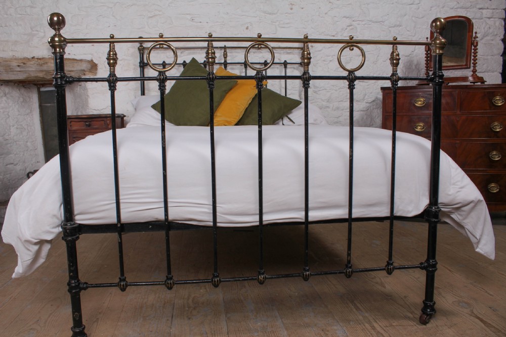 Lovely good original Victorian black and brass double bed View III