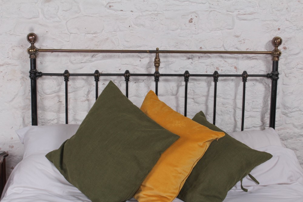 Lovely good original Victorian black and brass double bed View V