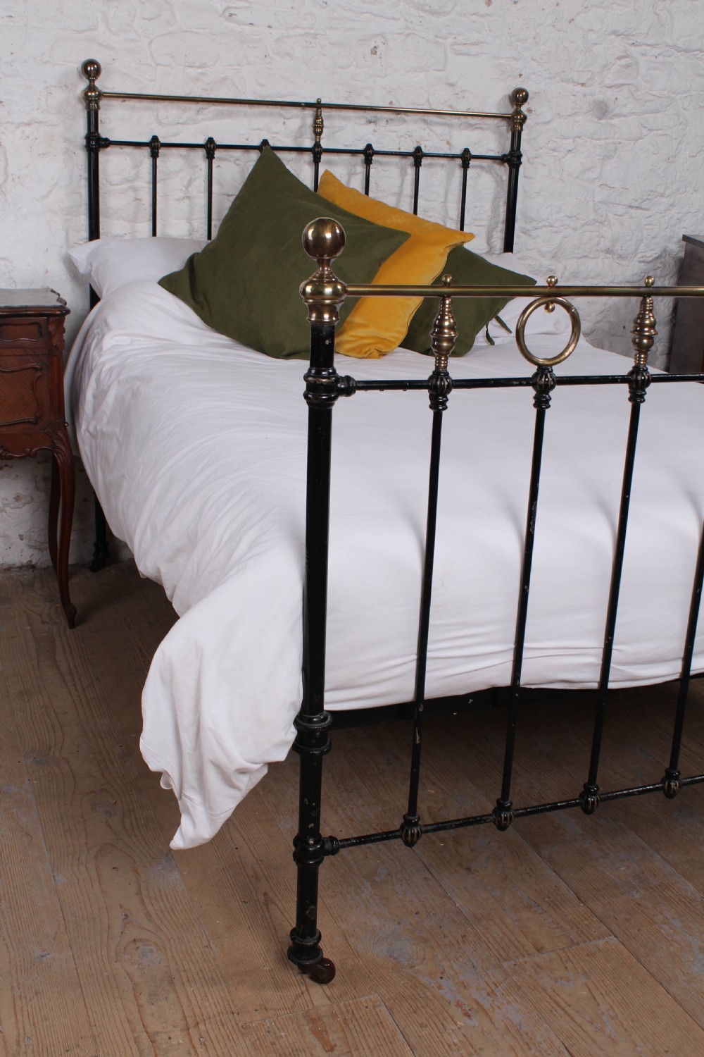 Lovely good original Victorian black and brass double bed View VII
