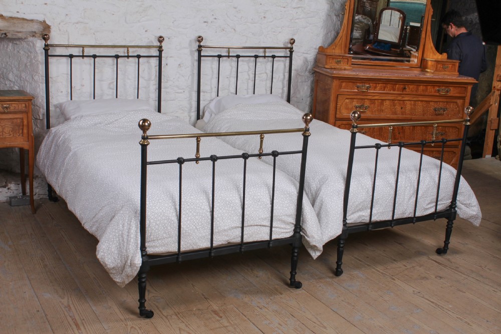 Attractive pair of French brass and iron beds