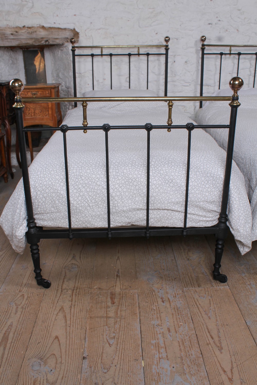 Attractive pair of French brass and iron beds View III