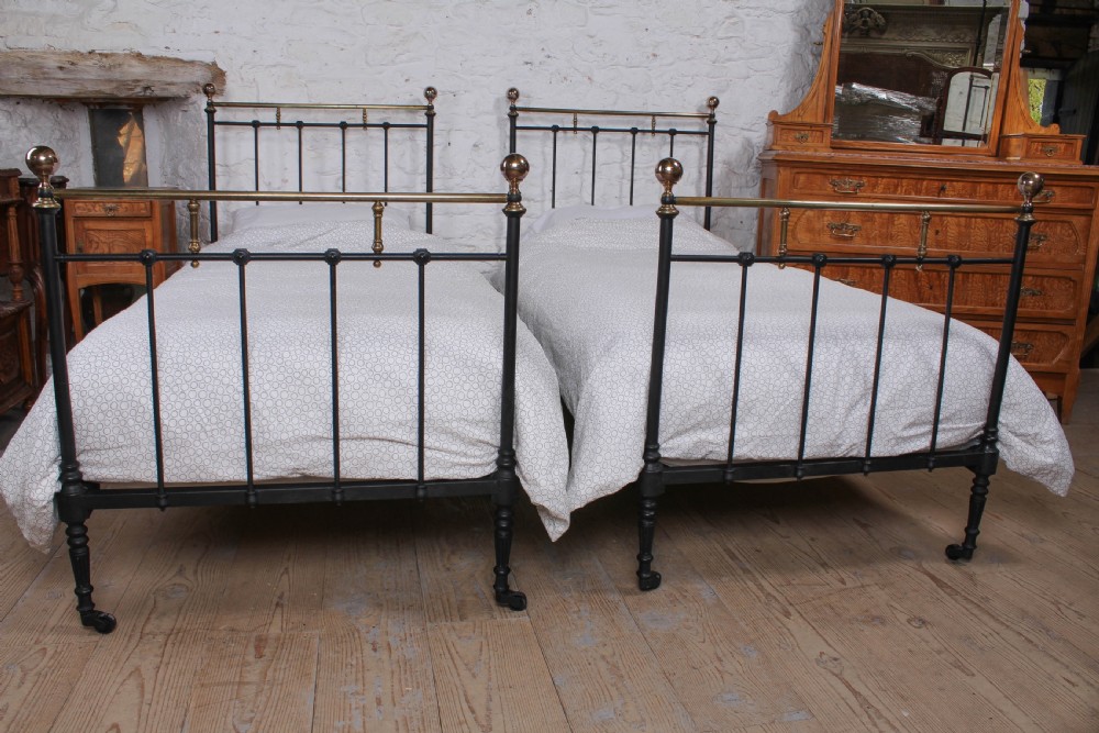 Attractive pair of French brass and iron beds View VII