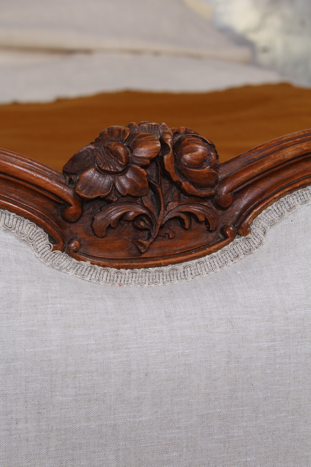 Newly upholstered king size Louis XV style bed View V