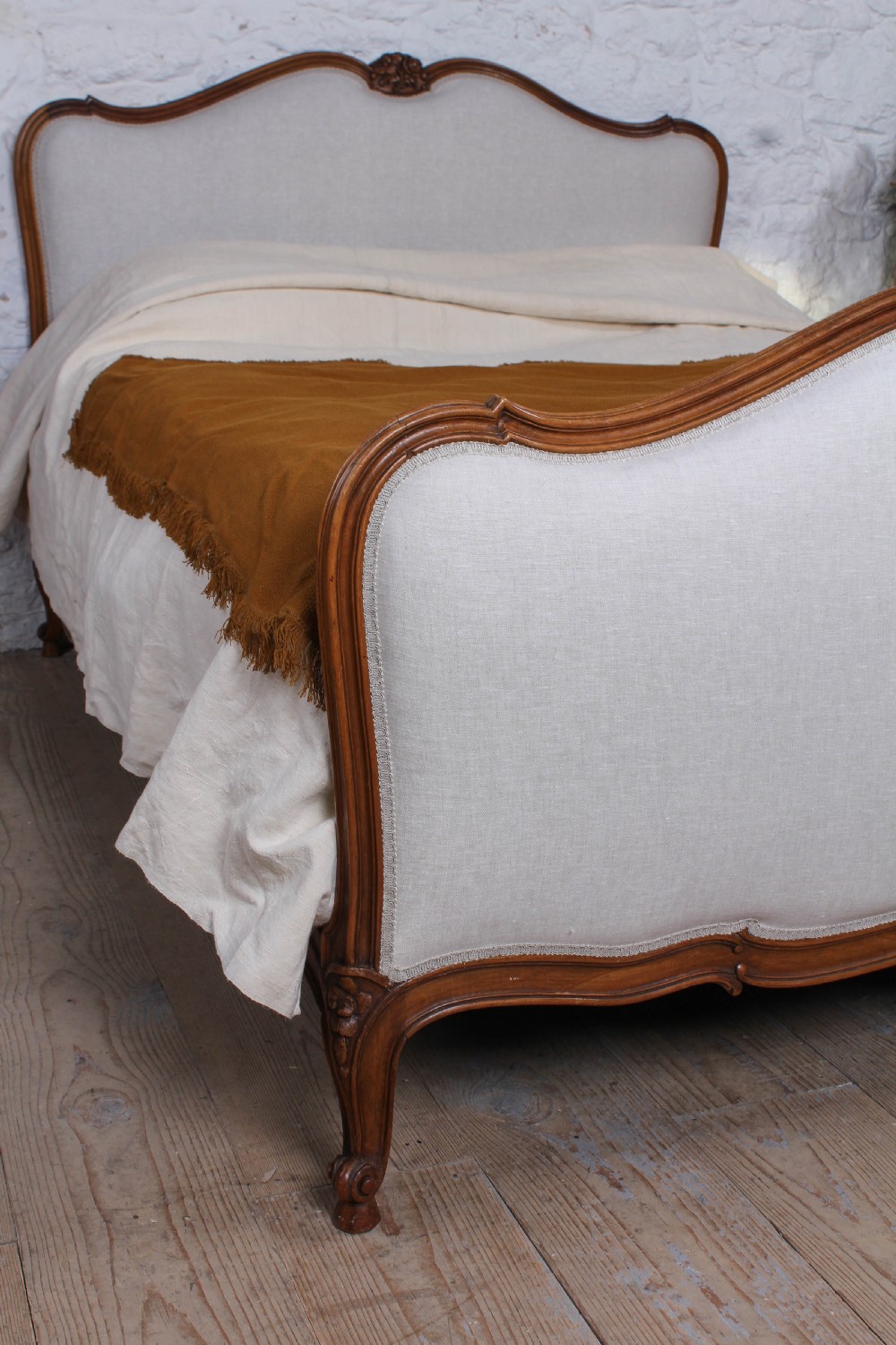 Newly upholstered king size Louis XV style bed View IX