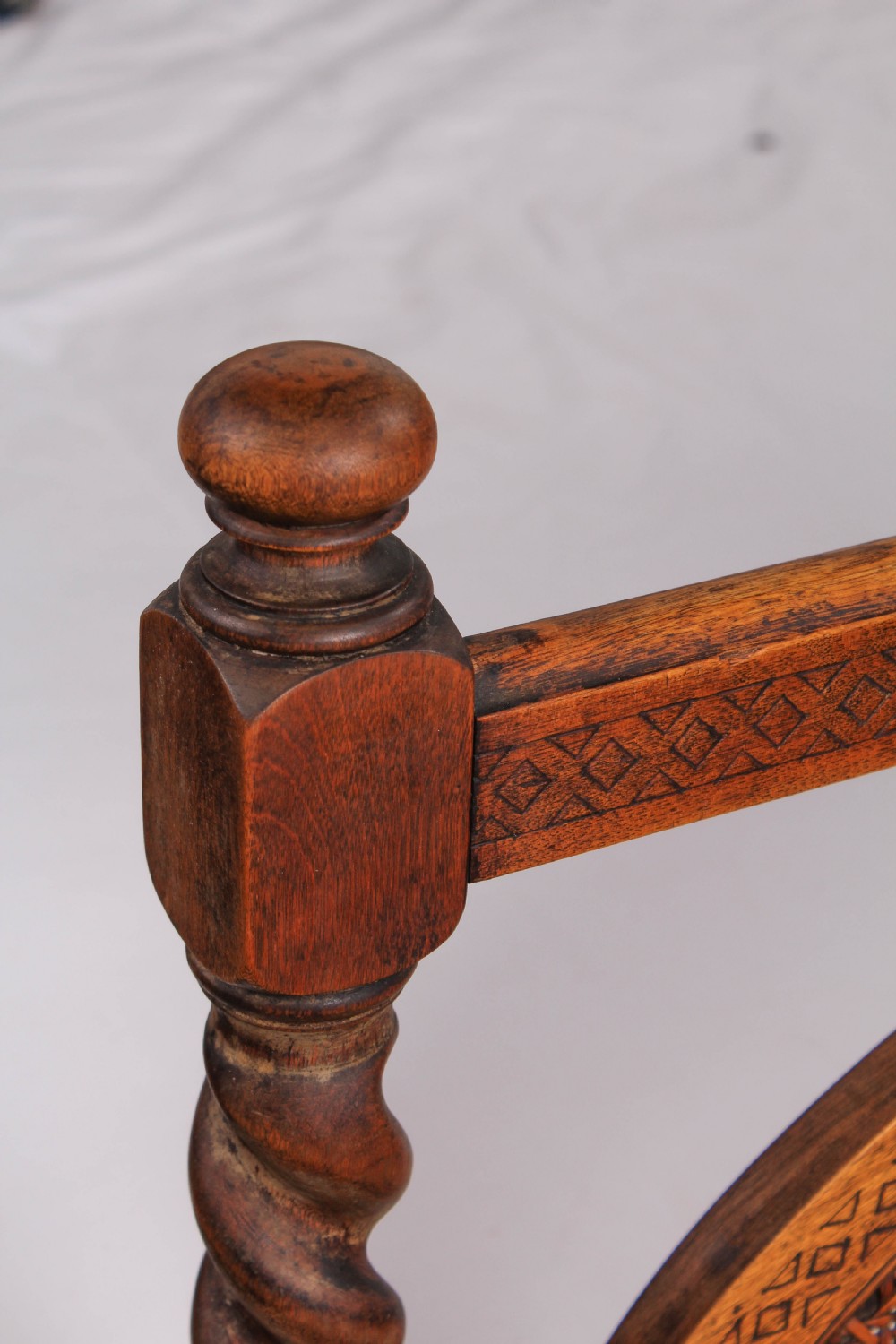 Individual 1930s oak caned double bed  View II