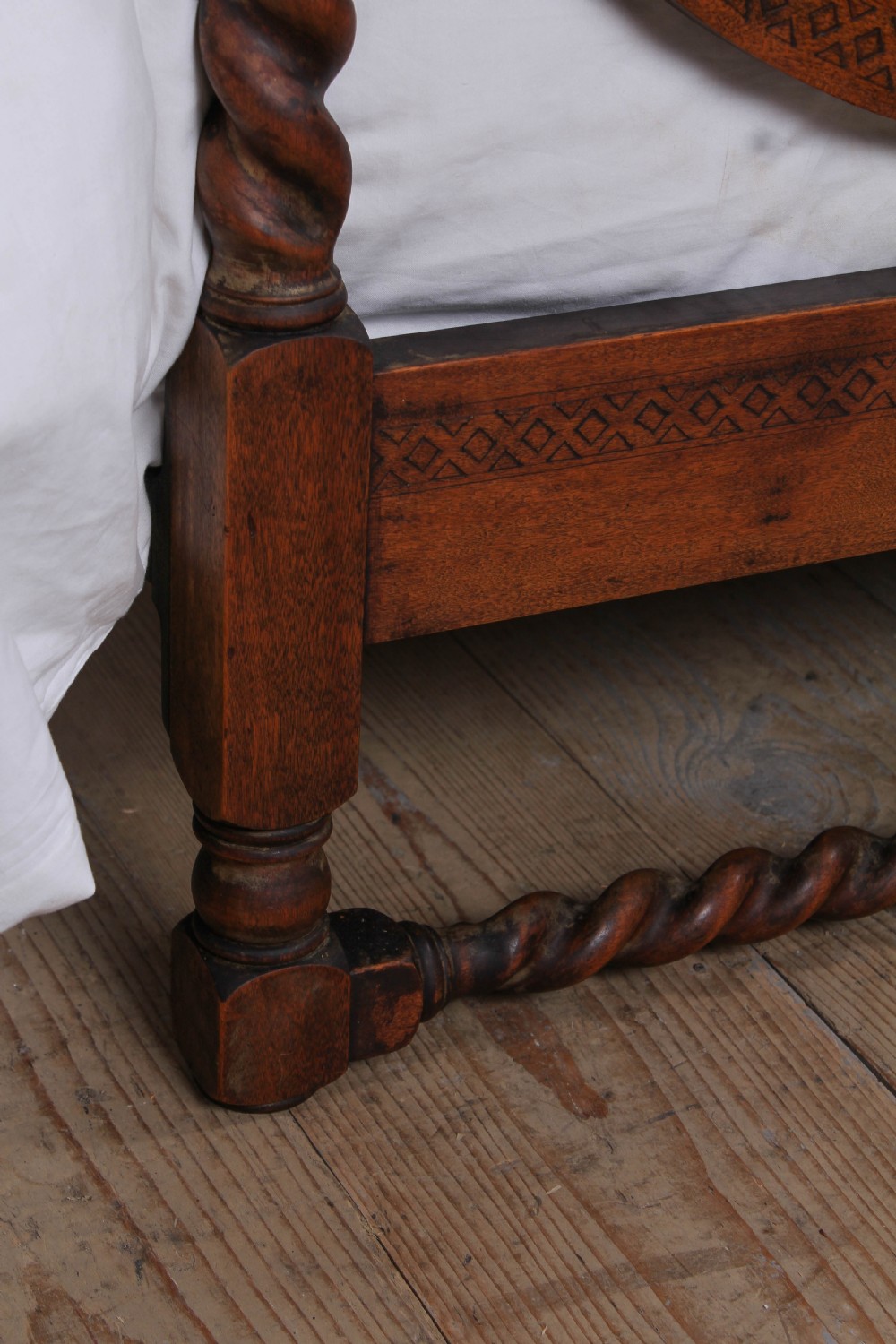 Individual 1930s oak caned double bed  View IV