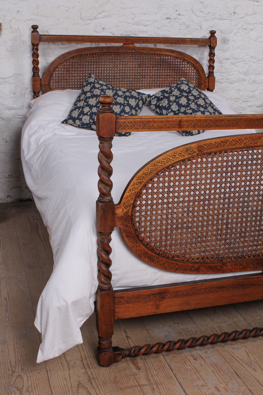 Individual 1930s oak caned double bed  View V