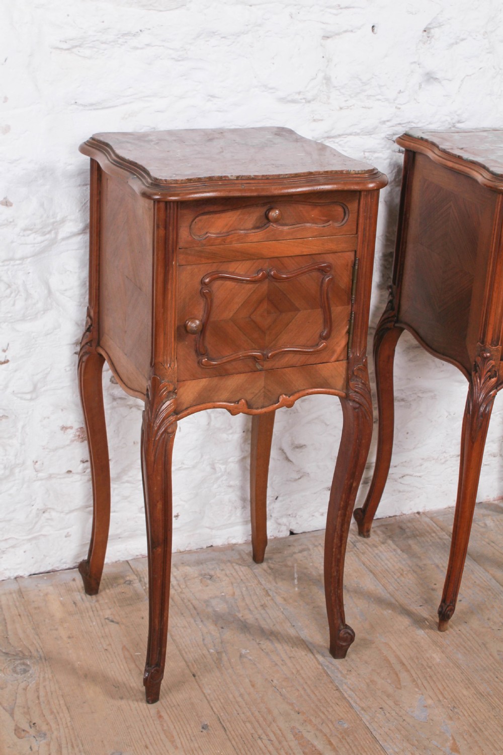 Harlequin pair of Louis XV style bedsides View II