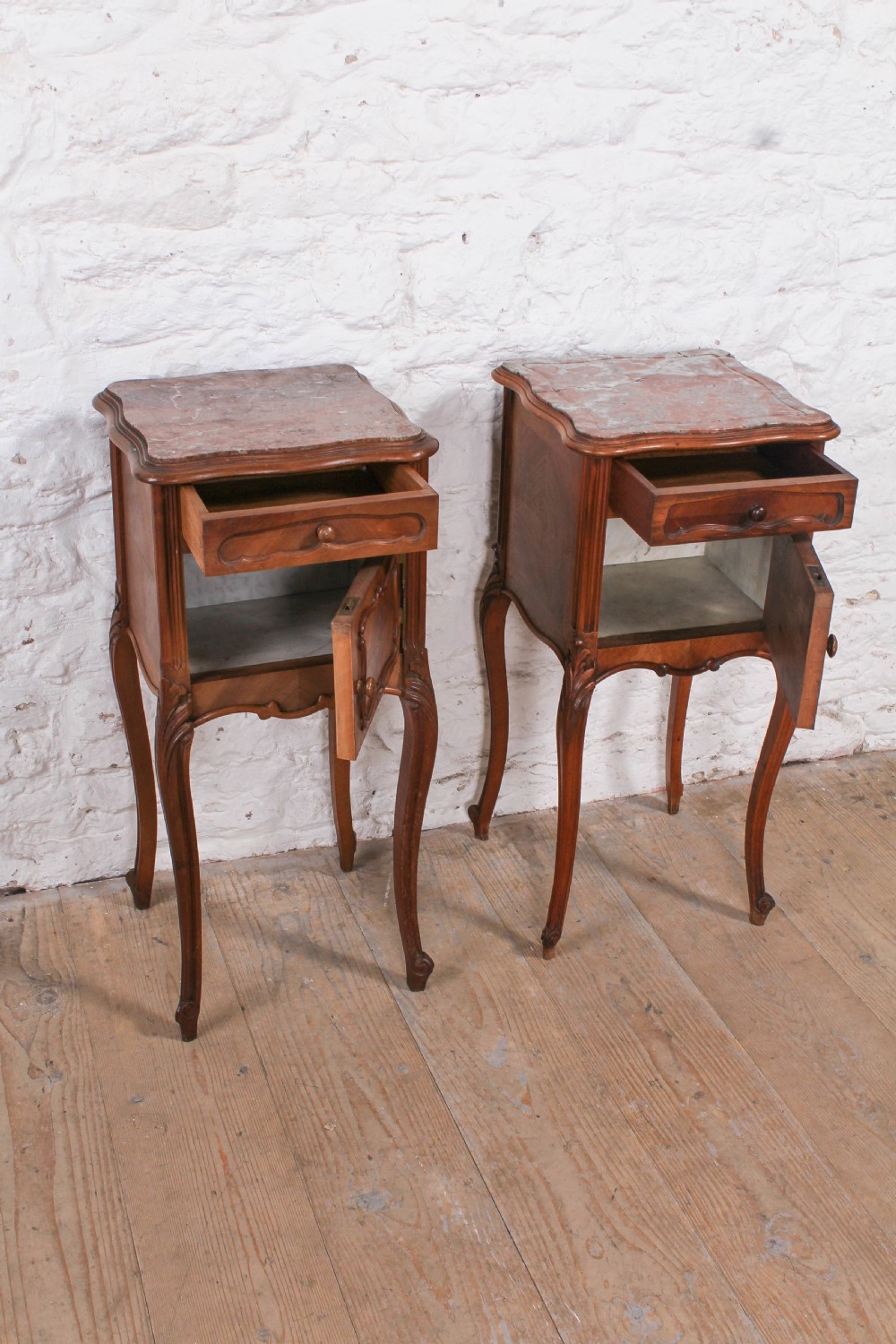 Harlequin pair of Louis XV style bedsides View V