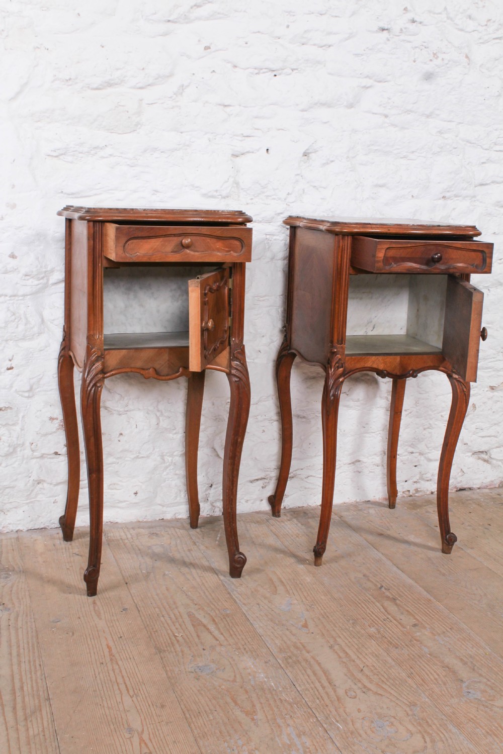 Harlequin pair of Louis XV style bedsides View VI