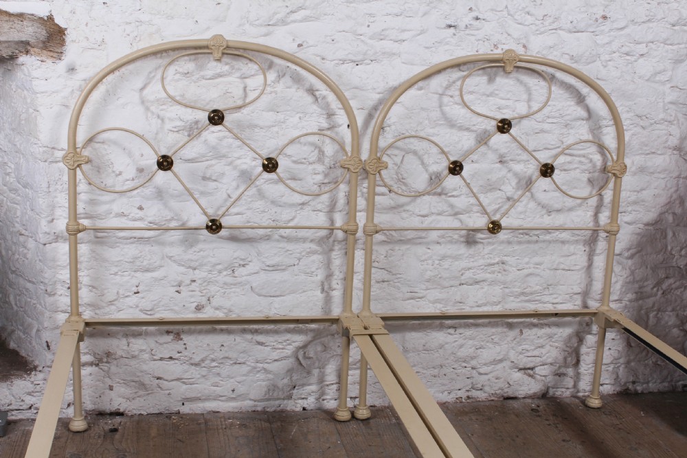 Pretty pair of Victorian brass and iron single no end beds (can be joined) View IX
