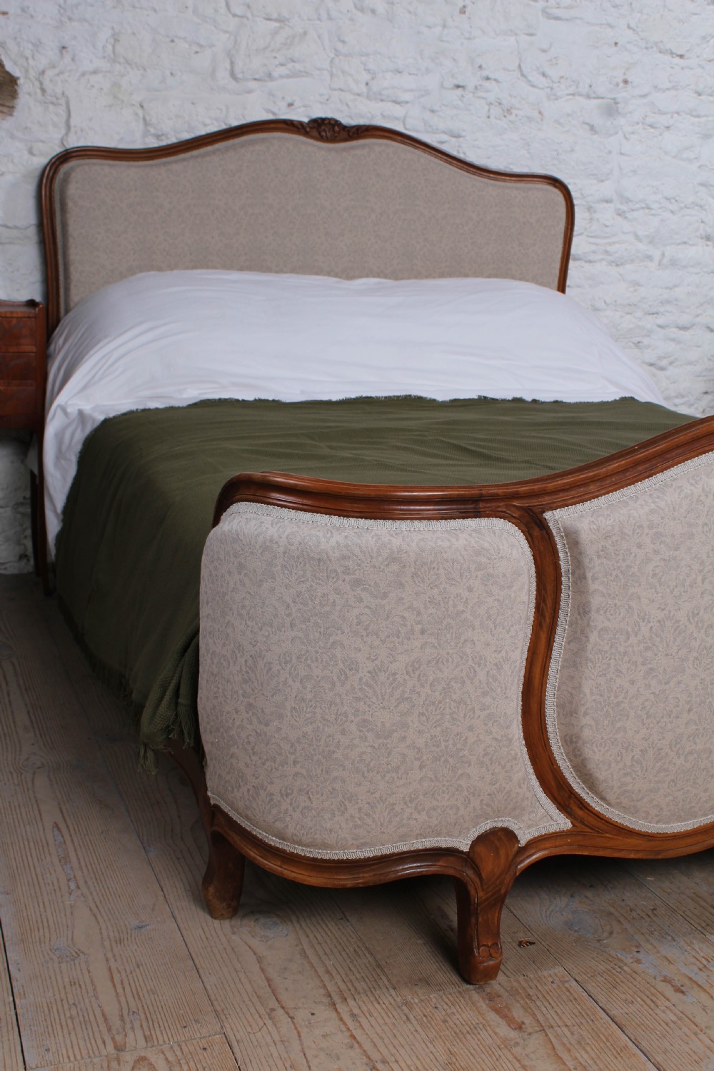 Pretty newly upholstered French Louis Xv style double bed View II