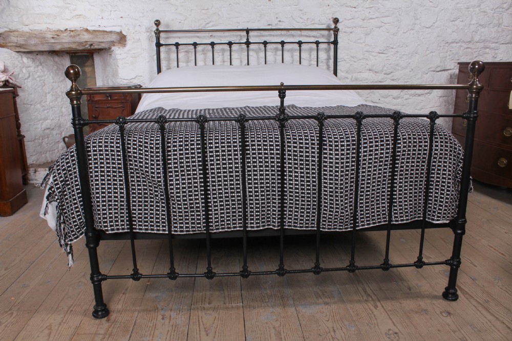 Classic Victorian antiqued brass and iron king size bed View II