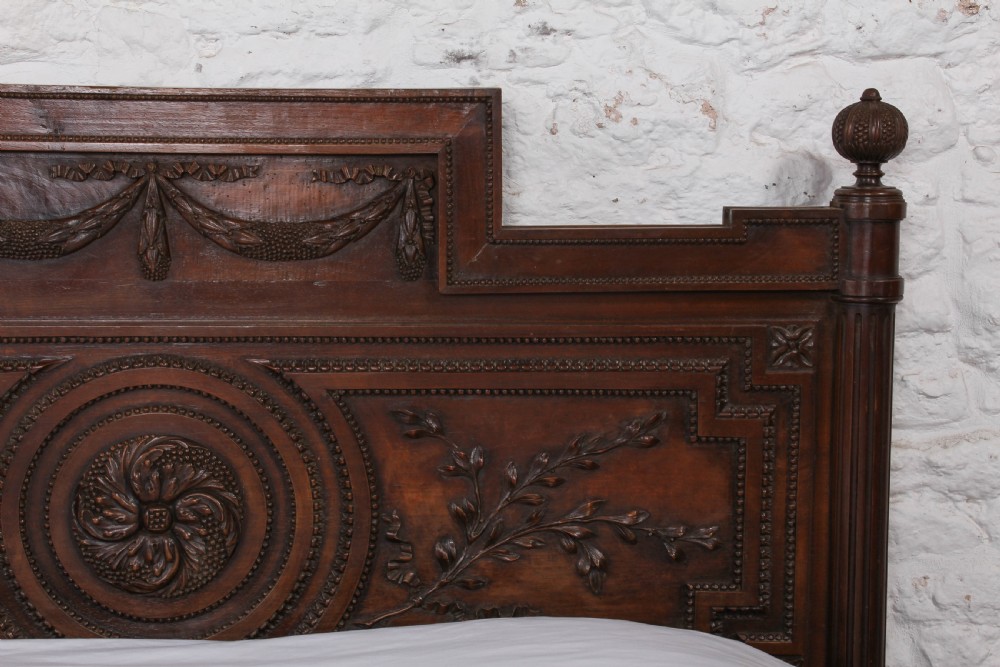 Fabulous Renaissance style carved oak double bed with low foot board View XI
