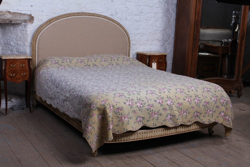 French newly upholstered low end king size bed